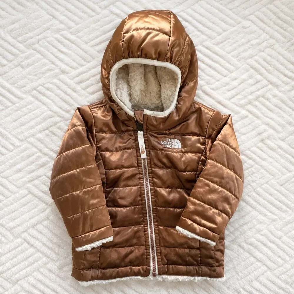 The North Face Baby 6-12M Reversible Bronze Puffer Faux Fur Hooded Jacket Coat